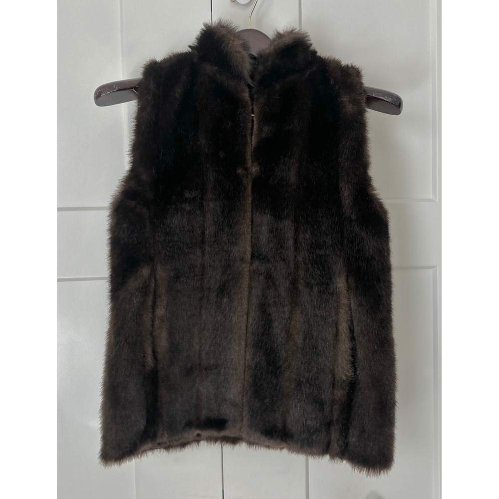 Donna Salyers Fabulous Furs Brown Faux Fur Vest XS Mahogany Sleeveless Jacket